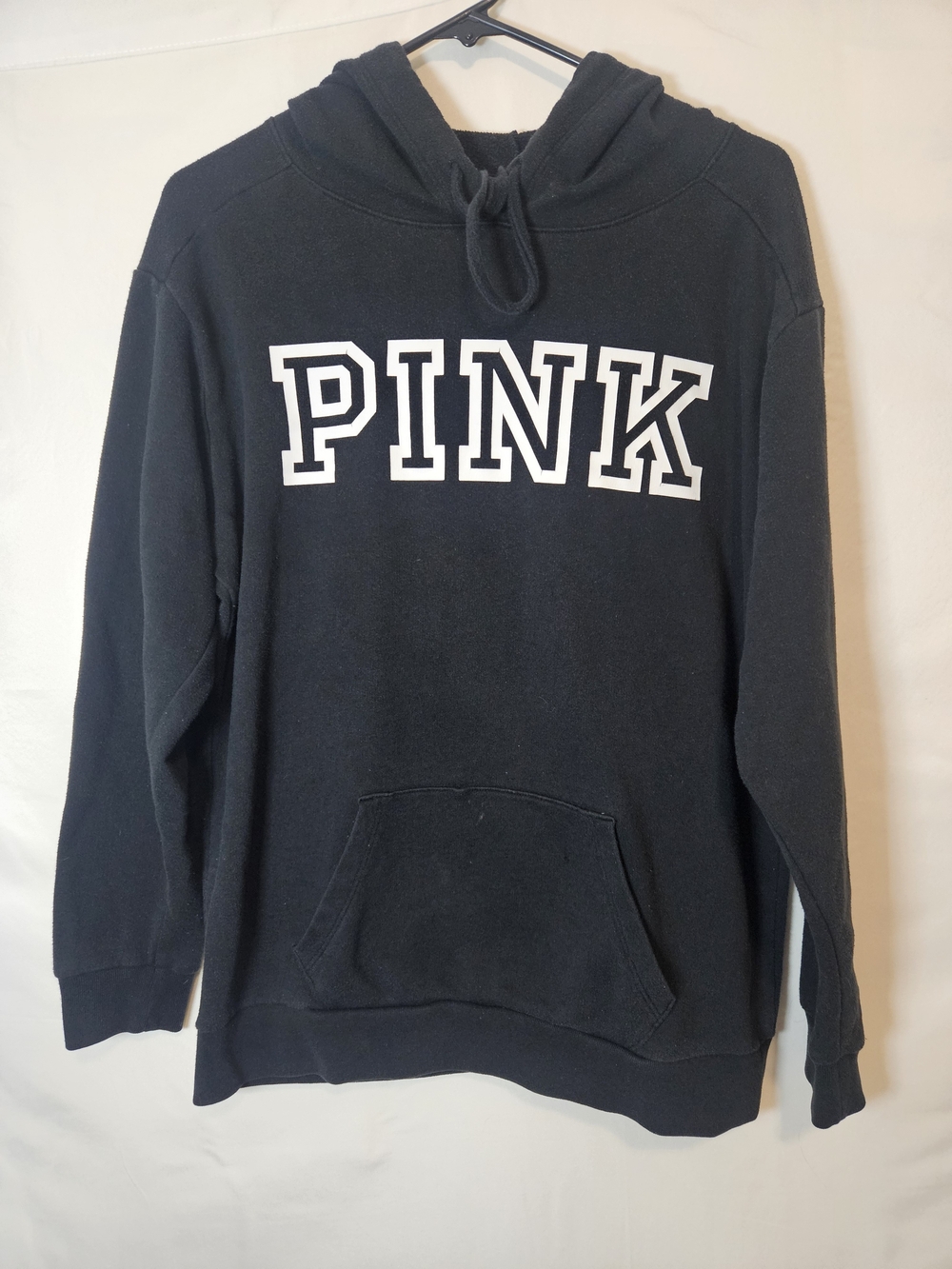 PINK Victoria's Secret Black Hoodie with White Logo Casual Workout